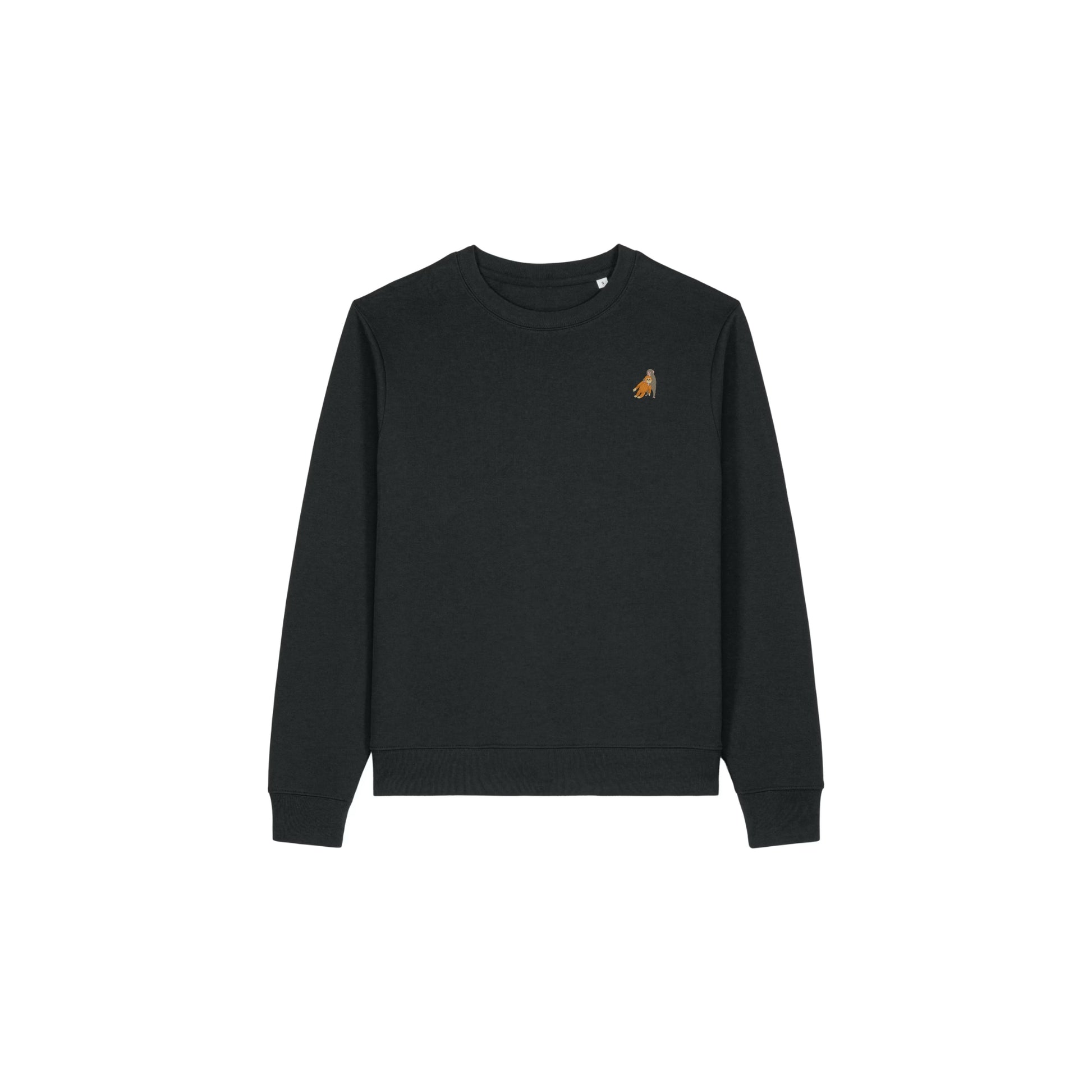 Heytoki Affen Damen Sweater Bio-Baumwolle Schwarz Spirit Animal Punch Stickerei