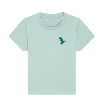 T-Rex Baby T-Shirt aus Bio-Baumwolle in Karibikblau von Heytoki