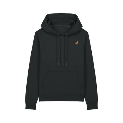 Heytoki Affen Damen Hoodie Bio-Baumwolle Schwarz Spirit Animal Punch Stickerei