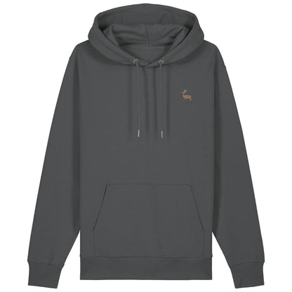Hirsch Hoodie aus Bio-Baumwolle in Anthracite – Vorderansicht mit gesticktem Hirsch-Motiv
