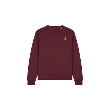 Heytoki Affen Damen Sweater Bio-Baumwolle Burgund Spirit Animal Punch Stickerei