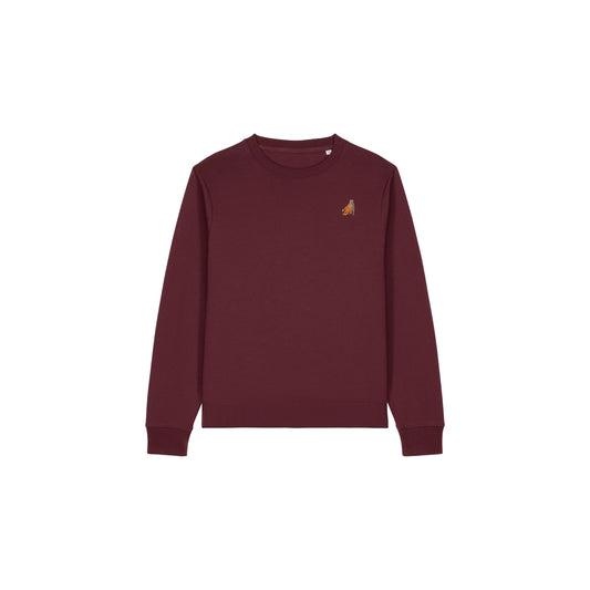 Heytoki Affen Damen Sweater Bio-Baumwolle Burgund Spirit Animal Punch Stickerei