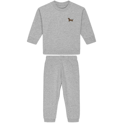 Dackel Baby Jogginganzug aus Bio-Baumwolle in Hellgrau Meliert von Heytoki