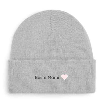 Beste Mami Beanie in Hellgrau von Heytoki