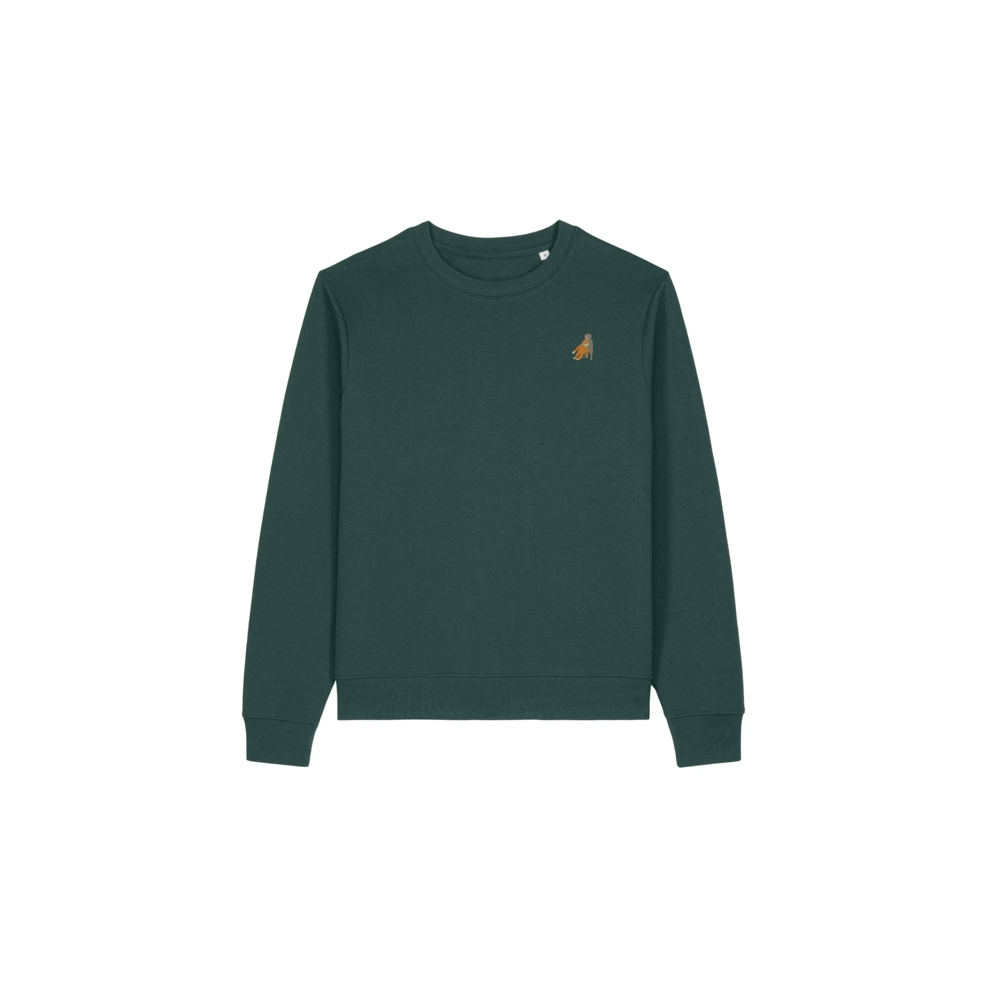 Heytoki Affen Damen Sweater Bio-Baumwolle Grün Spirit Animal Punch Stickerei