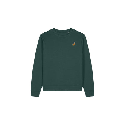 Heytoki Affen Damen Sweater Bio-Baumwolle Grün Spirit Animal Punch Stickerei