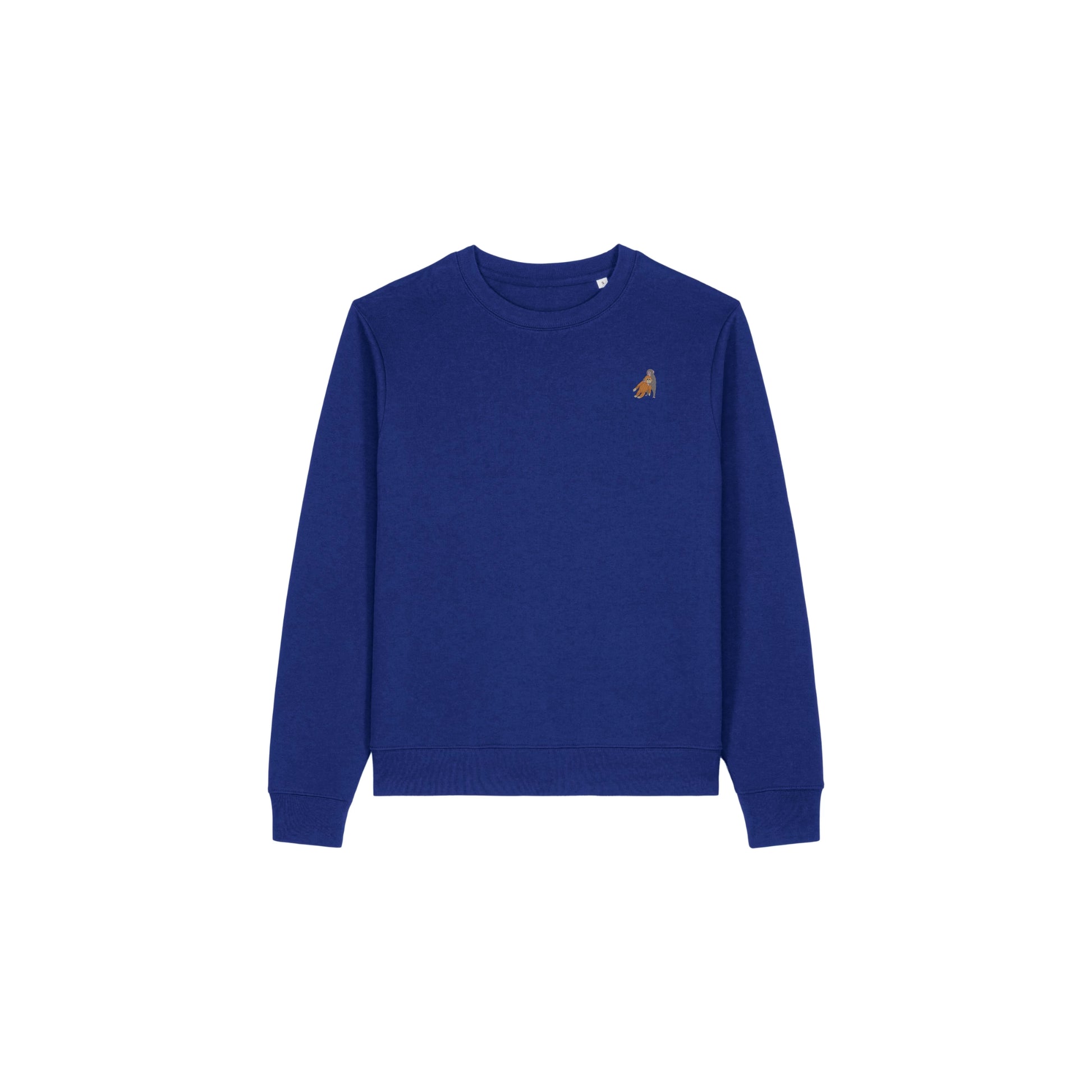 Heytoki Affen Damen Sweater Bio-Baumwolle Ozeanblau Spirit Animal Punch Stickerei