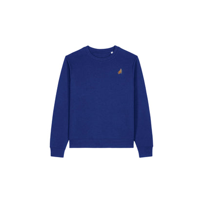 Heytoki Affen Damen Sweater Bio-Baumwolle Ozeanblau Spirit Animal Punch Stickerei