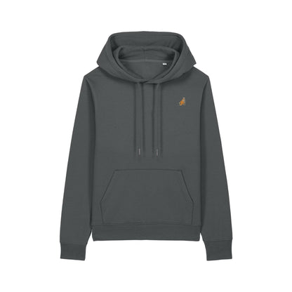 Heytoki Affen Damen Hoodie Bio-Baumwolle Anthrazit Spirit Animal Punch Stickerei