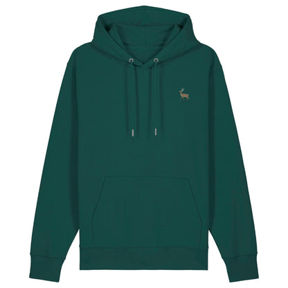 Hirsch Hoodie aus Bio-Baumwolle in Glazed Green – Vorderansicht mit gesticktem Hirsch-Motiv