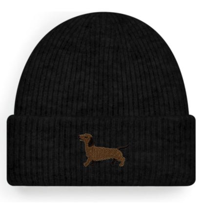 Dackel Beanie Extraweich in Schwarz Meliert von Heytoki