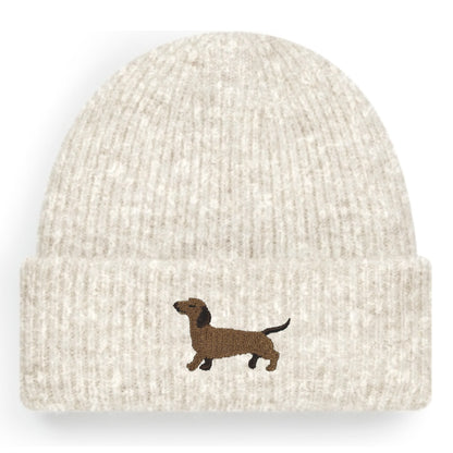 Dackel Beanie Extraweich in Beige Meliert von Heytoki