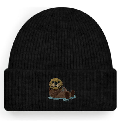Otter Beanie Extraweich in Schwarz Meliert von Heytoki