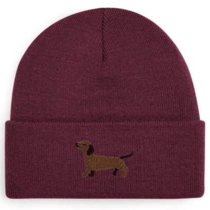 Dackel Beanie in Dunkelrot von Heytoki