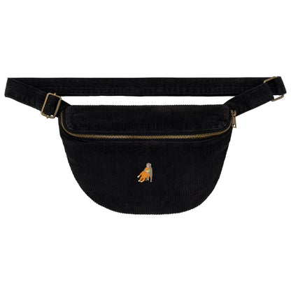 Heytoki Cord-Bauchtasche aus Bio-Baumwolle in Vintage Black mit gesticktem Affenmotiv