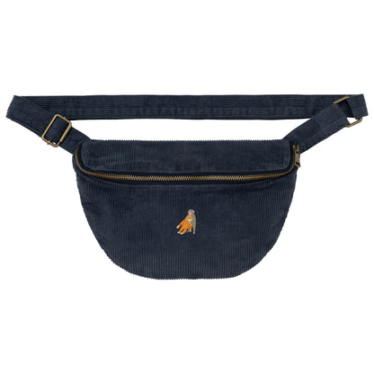 Heytoki Cord-Bauchtasche aus Bio-Baumwolle in Vintage Navy Blue mit gesticktem Affenmotiv