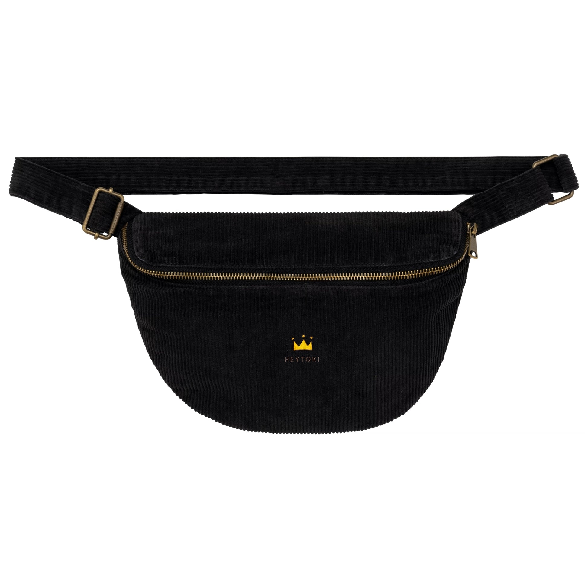 Heytoki Cord-Bauchtasche aus Bio-Baumwolle in Washed Black mit gesticktem Heytoki-Branding