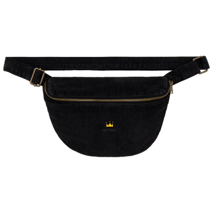 Heytoki Cord-Bauchtasche aus Bio-Baumwolle in Washed Black mit gesticktem Heytoki-Branding