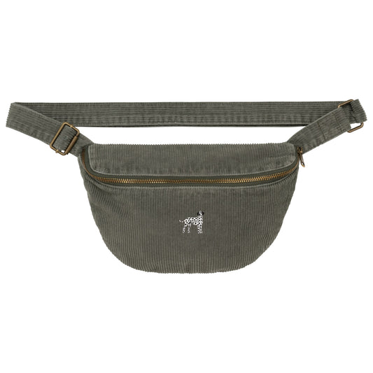 Heytoki Cord-Bauchtasche aus Bio-Baumwolle in Washed Organic Khaki mit gesticktem Dalmatinermotiv