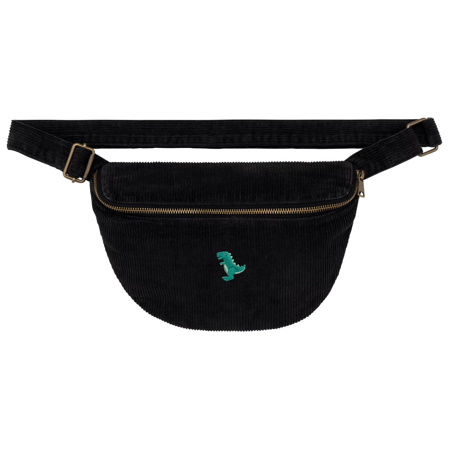 Heytoki Cord-Bauchtasche aus Bio-Baumwolle in Washed Black mit gesticktem Dinomotiv