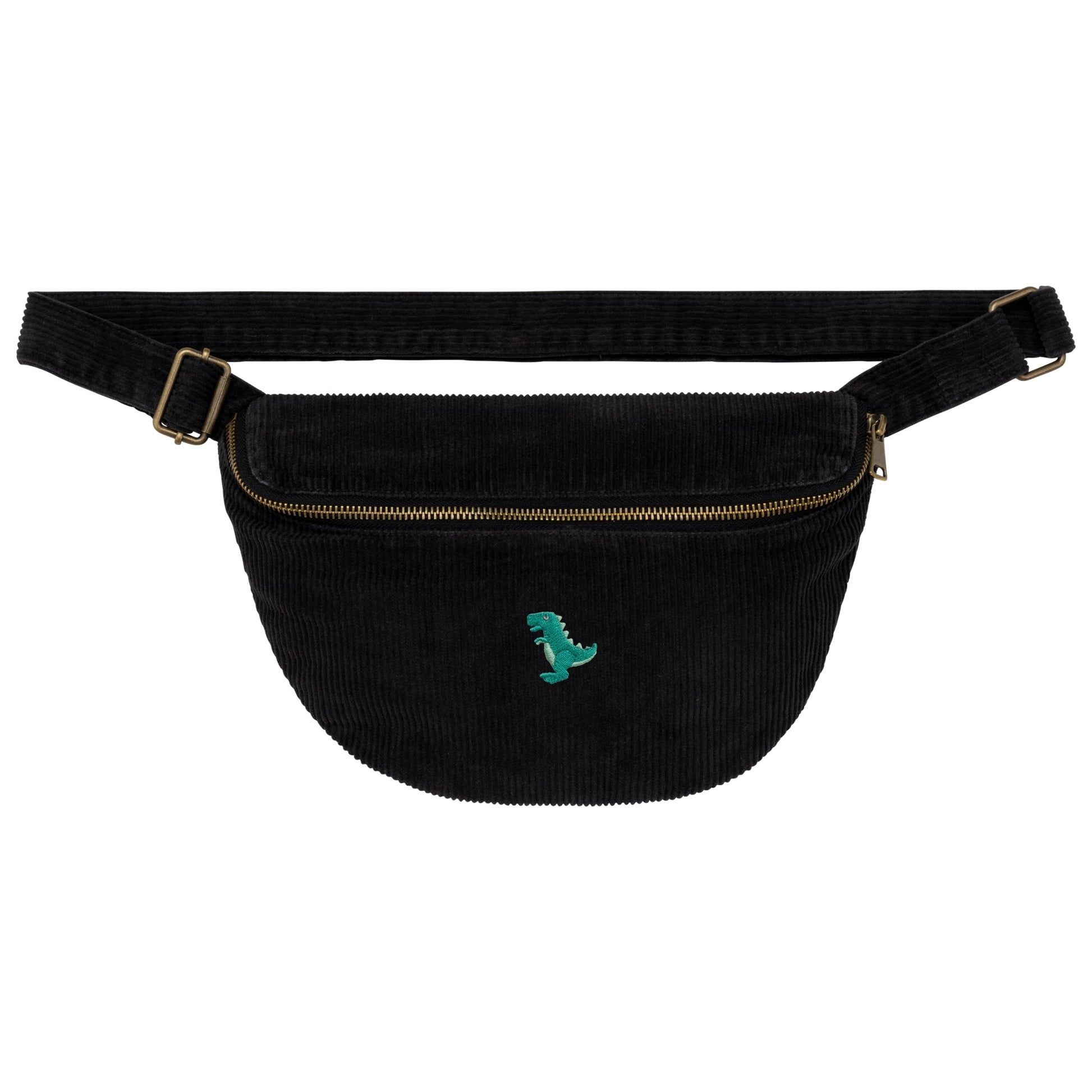 Heytoki Cord-Bauchtasche aus Bio-Baumwolle in Washed Black mit gesticktem Dinomotiv
