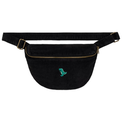 Heytoki Cord-Bauchtasche aus Bio-Baumwolle in Washed Black mit gesticktem Dinomotiv