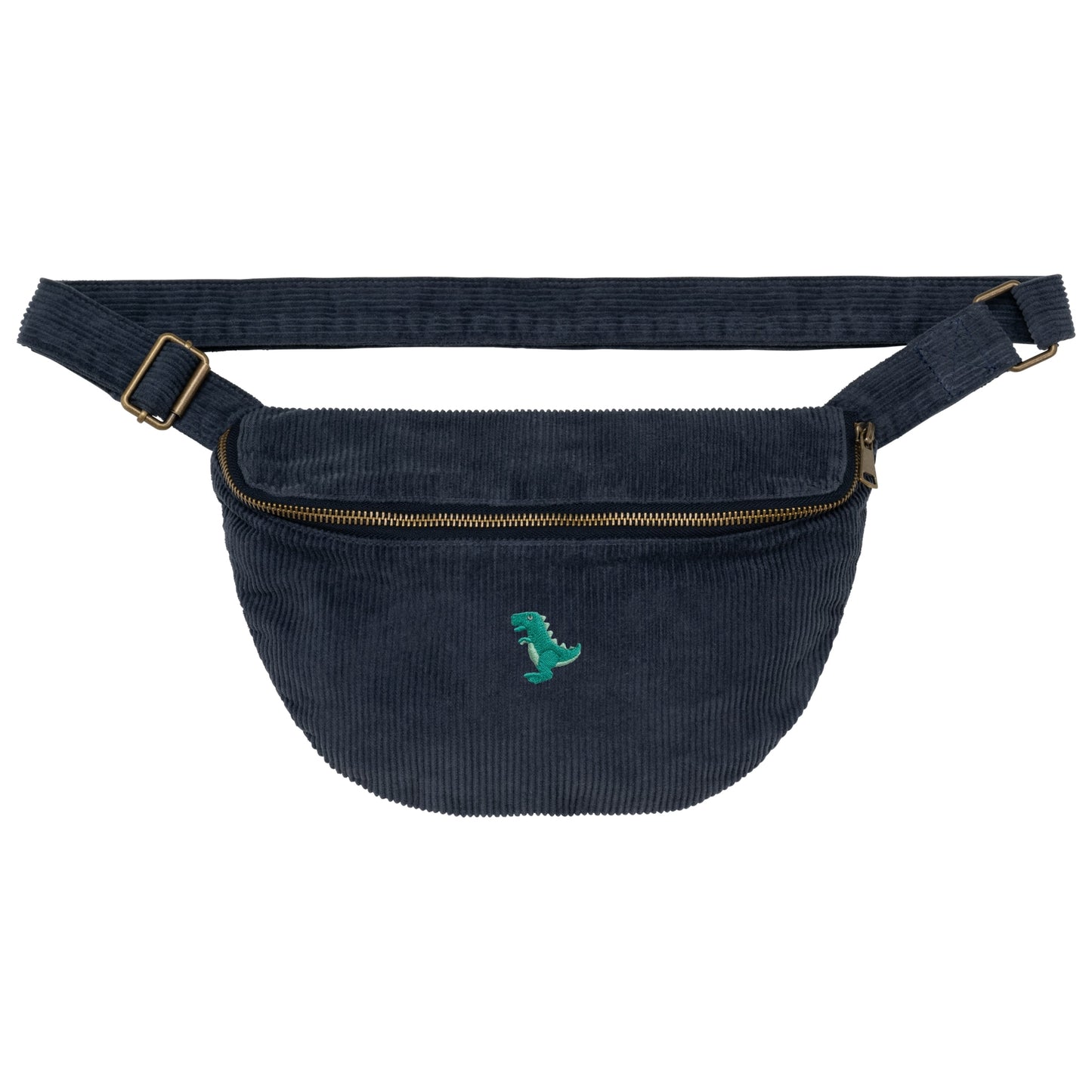 Heytoki Cord-Bauchtasche aus Bio-Baumwolle in Washed Navy Blue mit gesticktem Dinomotiv