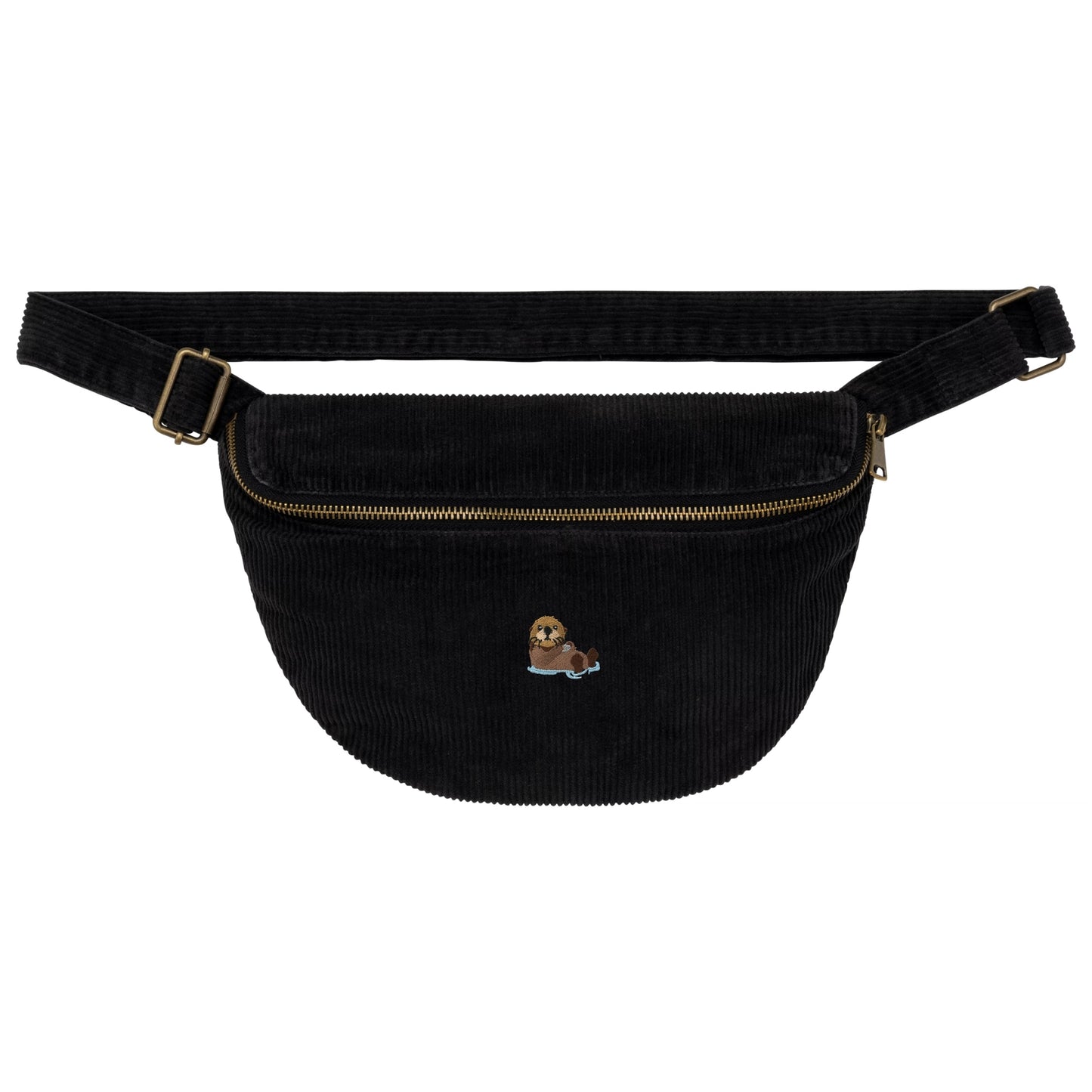 Heytoki Cord-Bauchtasche aus Bio-Baumwolle in Washed Black mit gesticktem Ottermotiv