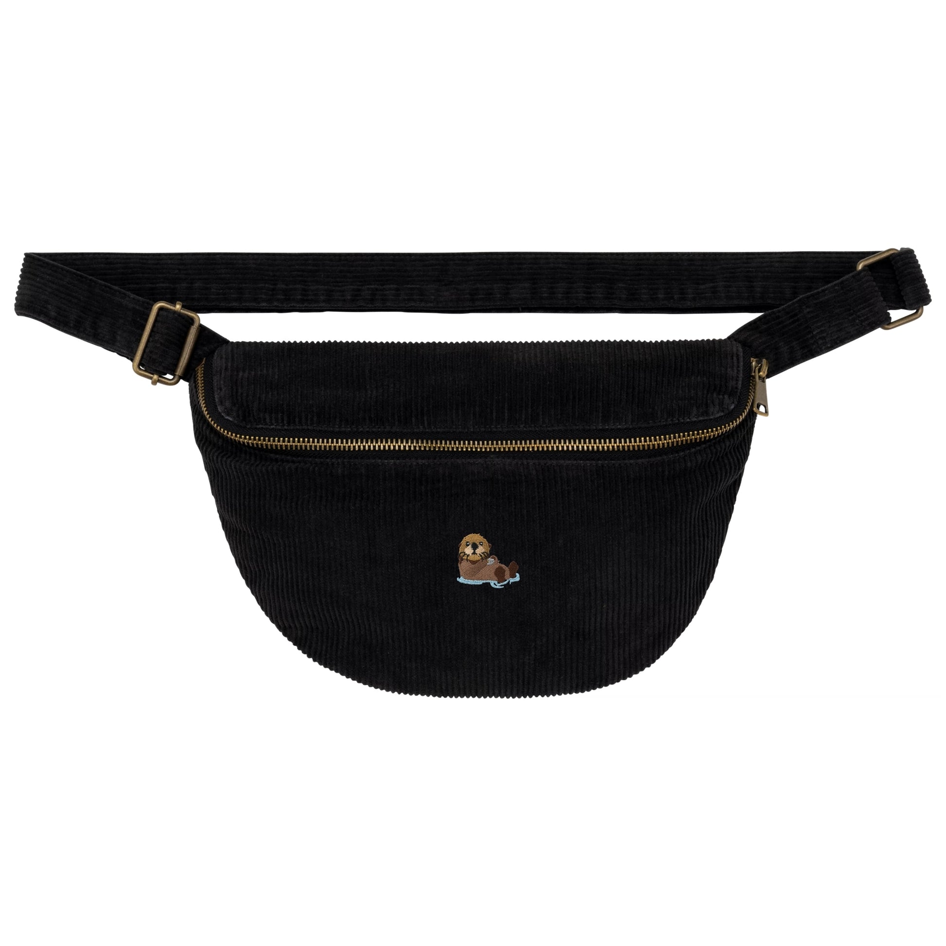 Heytoki Cord-Bauchtasche aus Bio-Baumwolle in Washed Black mit gesticktem Ottermotiv