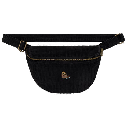 Heytoki Cord-Bauchtasche aus Bio-Baumwolle in Washed Black mit gesticktem Ottermotiv