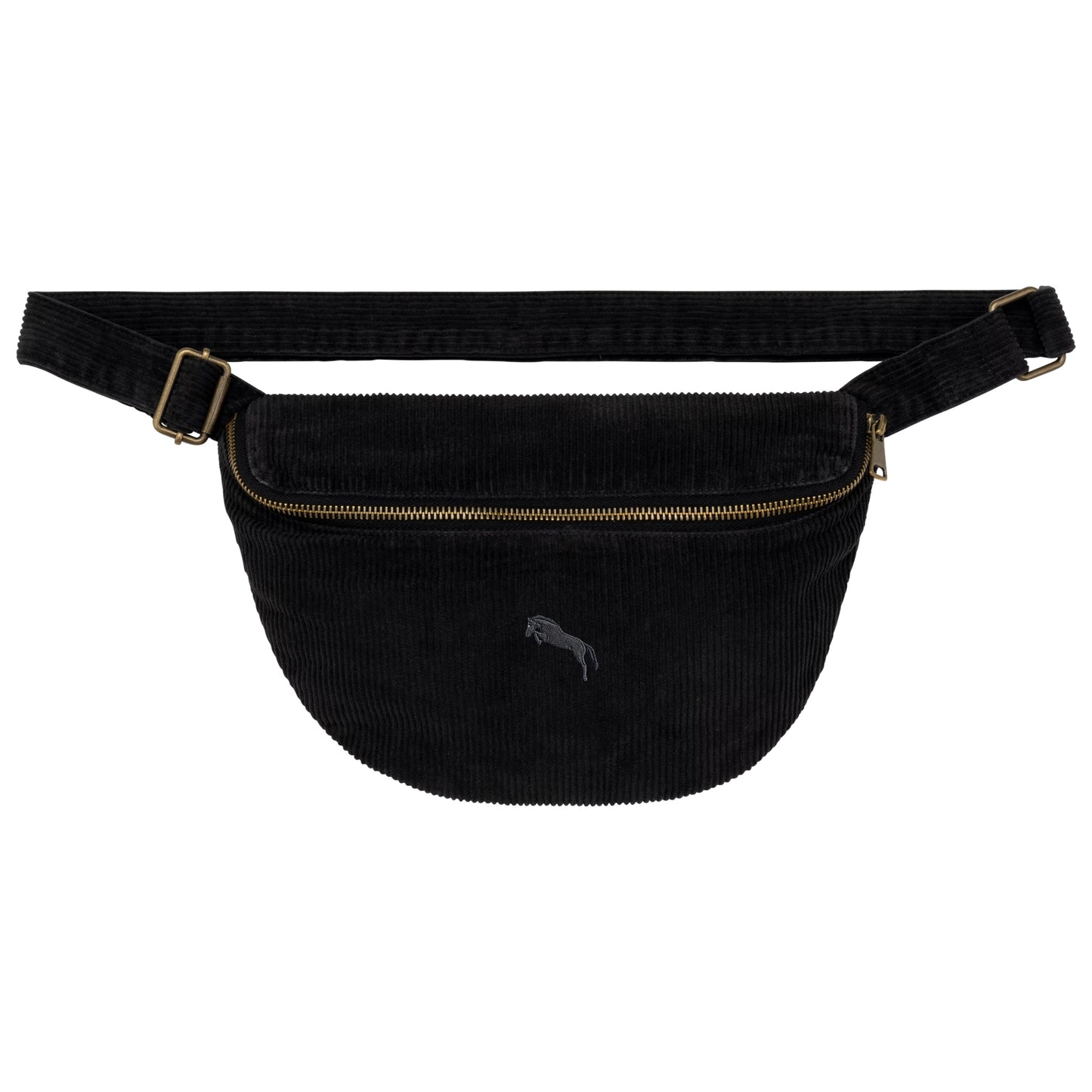 Heytoki Cord-Bauchtasche aus Bio-Baumwolle in Washed Black mit gesticktem Pferdemotiv