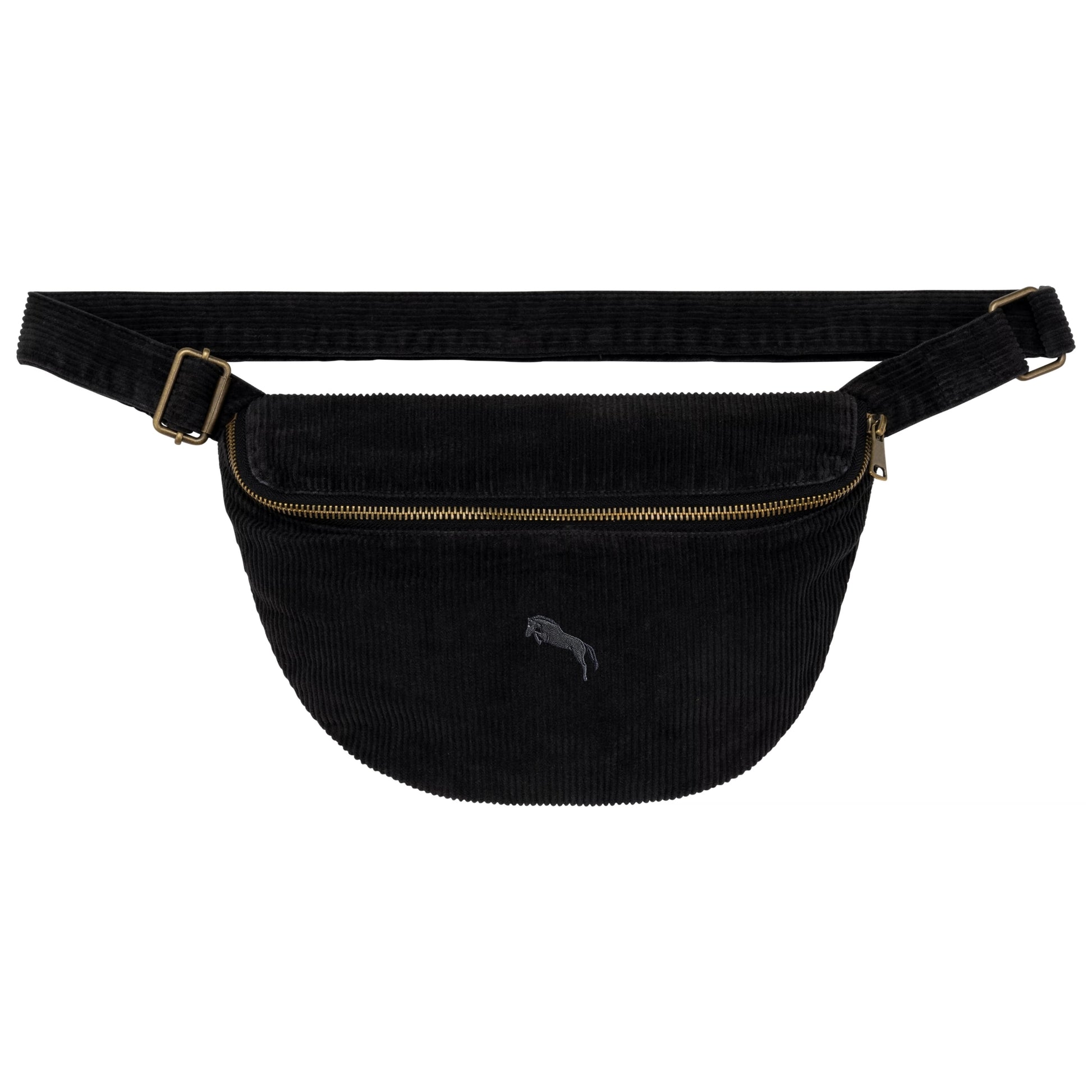 Heytoki Cord-Bauchtasche aus Bio-Baumwolle in Washed Black mit gesticktem Pferdemotiv