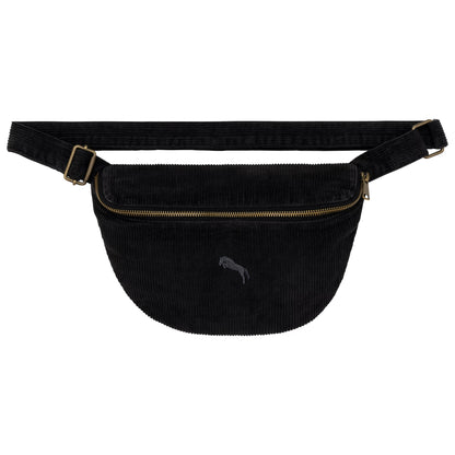 Heytoki Cord-Bauchtasche aus Bio-Baumwolle in Washed Black mit gesticktem Pferdemotiv
