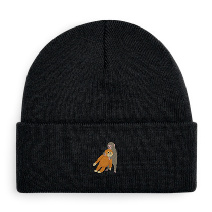 Heytoki Beanie aus Bio-Baumwolle in Schwarz mit gesticktem Affenmotiv