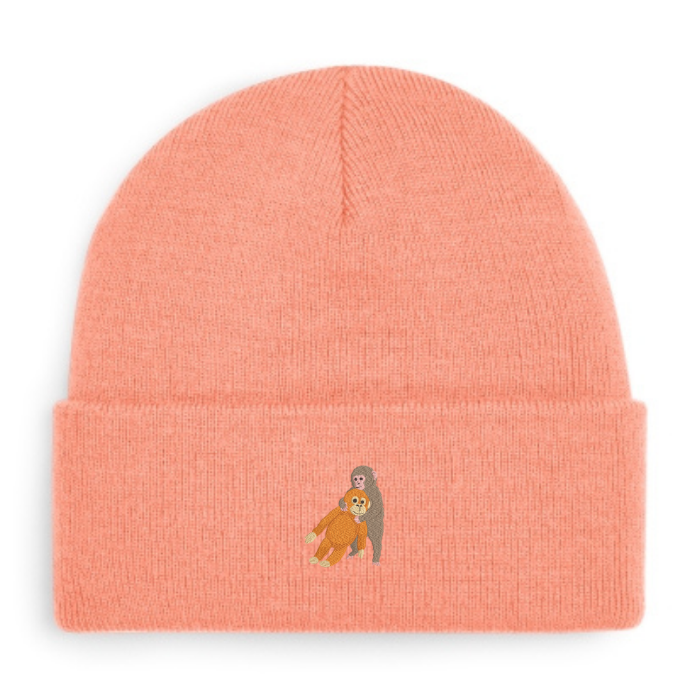 Heytoki Beanie aus Bio-Baumwolle in Blush mit gesticktem Affenmotiv
