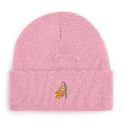 Heytoki Beanie aus Bio-Baumwolle in Dusky Pink mit gesticktem Affenmotiv