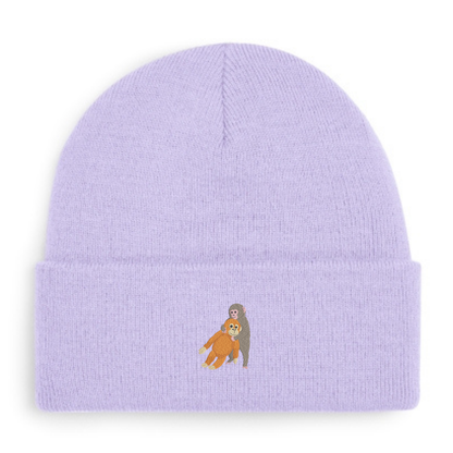 Heytoki Beanie aus Bio-Baumwolle in Lavender mit gesticktem Affenmotiv