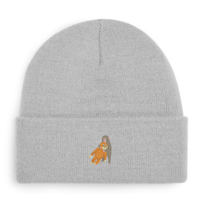 Heytoki Beanie aus Bio-Baumwolle in Light Grey mit gesticktem Affenmotiv