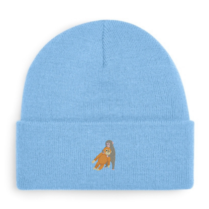 Heytoki Beanie aus Bio-Baumwolle in Sky Blue mit gesticktem Affenmotiv