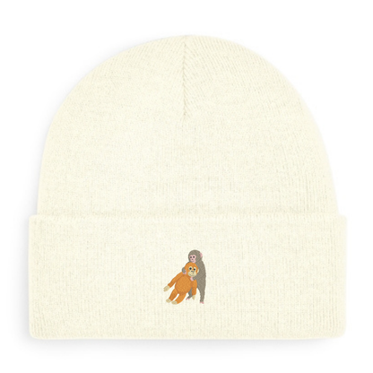 Heytoki Beanie aus Bio-Baumwolle in Soft White mit gesticktem Affenmotiv