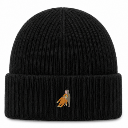 Heytoki extraweiche Beanie in Black Marl mit gesticktem Affenmotiv