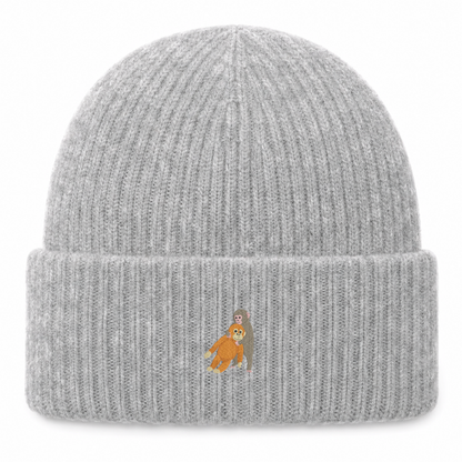 Heytoki extraweiche Beanie in Grey Marl mit gesticktem Affenmotiv