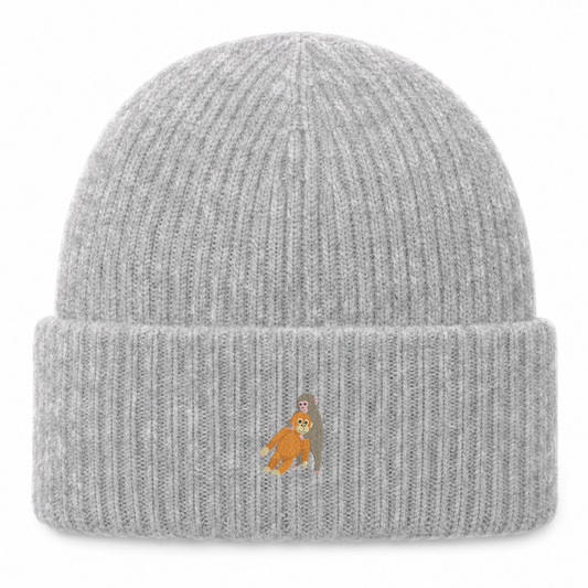 Heytoki extraweiche Beanie in Grey Marl mit gesticktem Affenmotiv