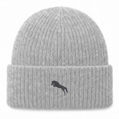Heytoki extraweiche Beanie in Grey Marl mit gesticktem Pferdemotiv