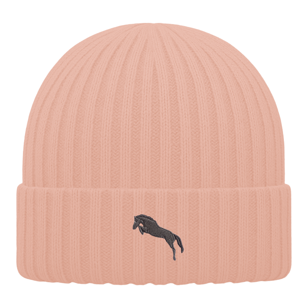 Heytoki Kinder-Beanie aus Bio-Baumwolle in Peach mit gesticktem Pferdemotiv