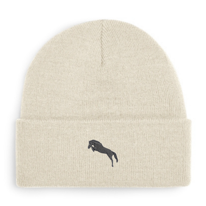 Heytoki Beanie aus Bio-Baumwolle in Almond mit gesticktem Pferdemotiv