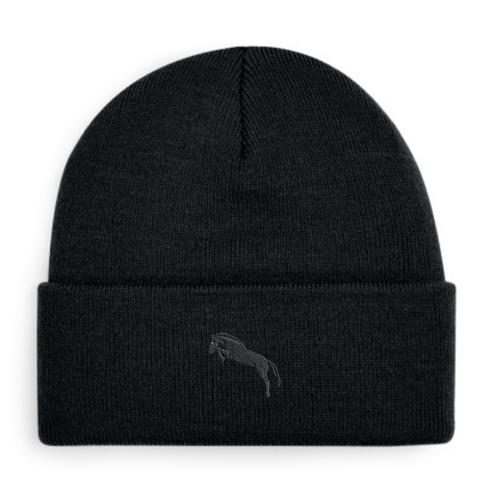 Heytoki Beanie aus Bio-Baumwolle in Schwarz mit gesticktem Pferdemotiv