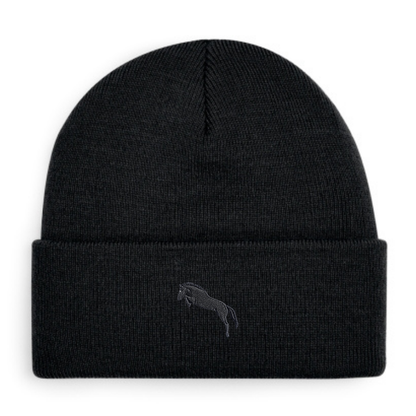 Heytoki Beanie aus Bio-Baumwolle in Schwarz mit gesticktem Pferdemotiv
