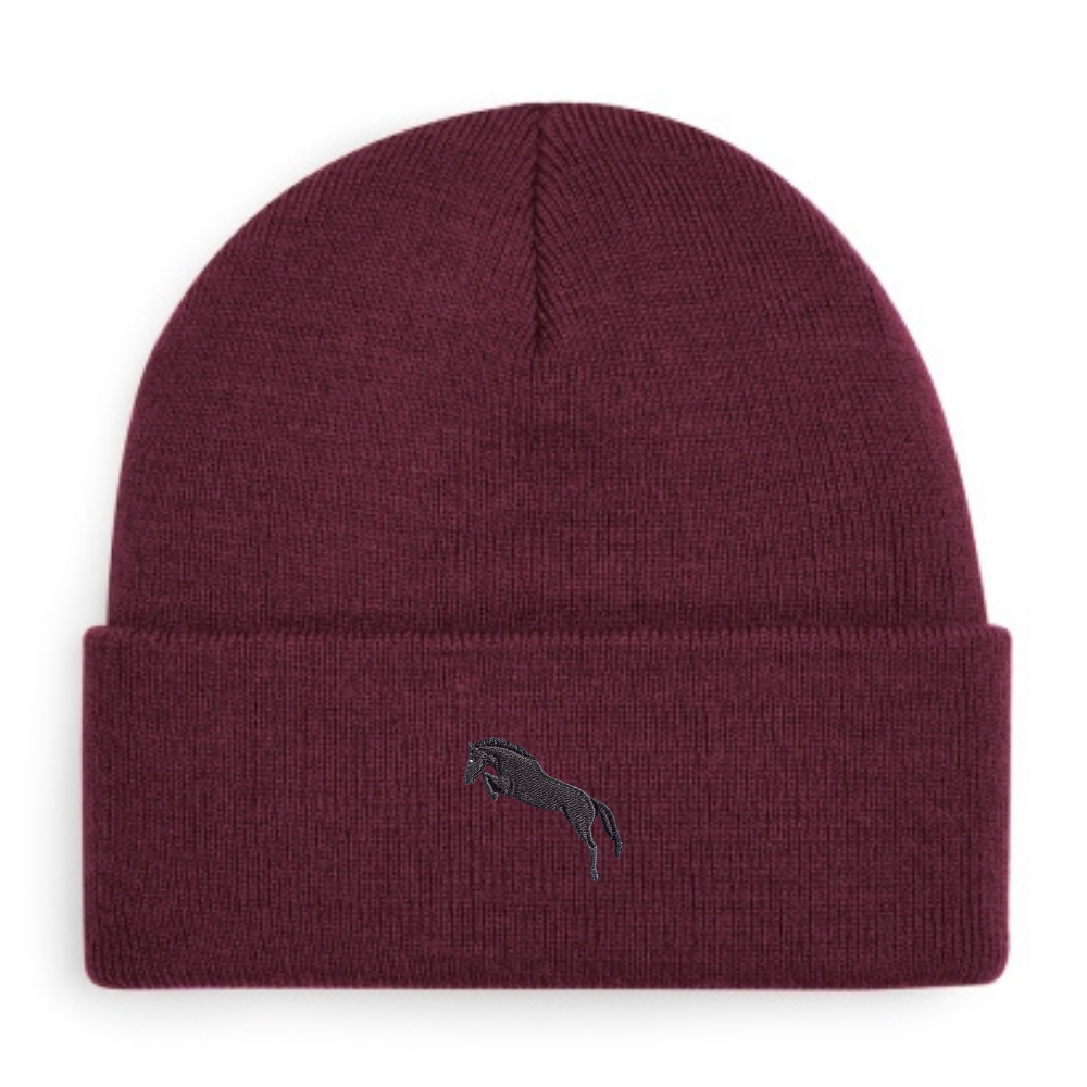 Heytoki Beanie aus Bio-Baumwolle in Burgundy mit gesticktem Pferdemotiv