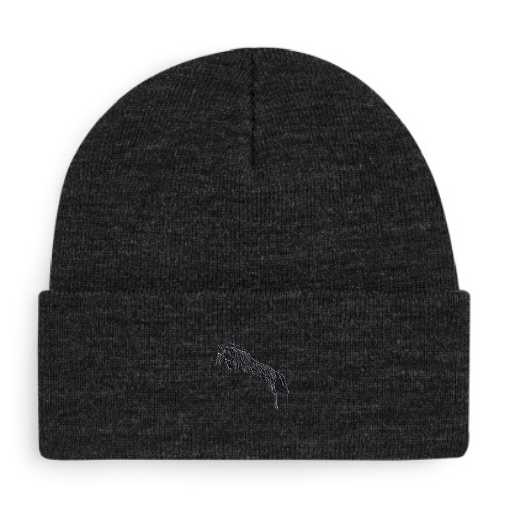 Heytoki Beanie aus Bio-Baumwolle in Charcoal mit gesticktem Pferdemotiv